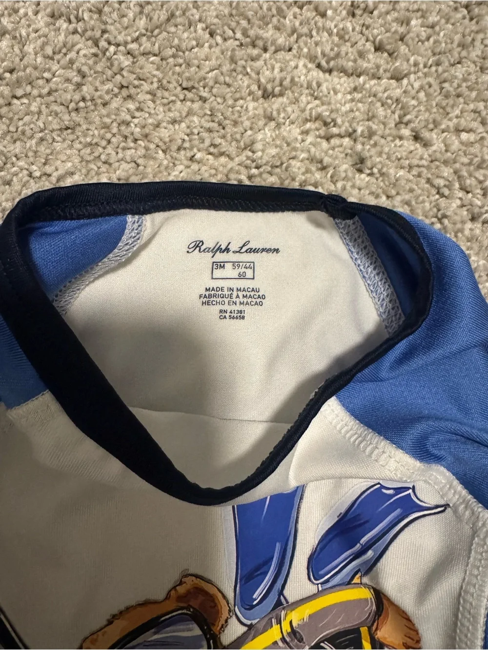 Ralph Lauren Blue & White Polo Bear Kids Rash Guard Set